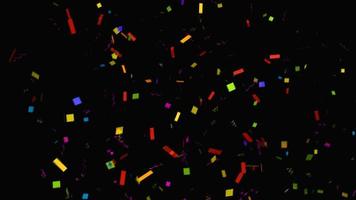muitos confetes coloridos do arco-íris brilham sobreposições de textura abstrata brilham partículas douradas no preto. foto