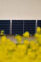 solar painéis em uma bem exposto parede do a Individual casa, fazer poupança Segue a energia crise, ecocidadão gesto, verde energia foto