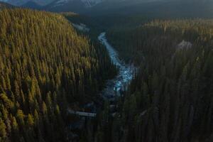 aéreo Visão do mistaya desfiladeiro, rochoso montanhas, Canadá. foto