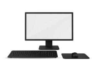Preto computador teclado e rato em branco fundo foto