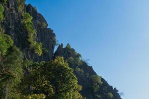 florestas este linha a montanhas. fundo do Claro azul céu. foto