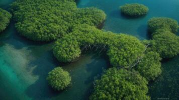 a aéreo Visão do uma grupo do árvores dentro a oceano foto