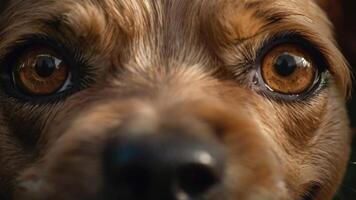 uma fechar acima do uma cachorro face com grande olhos foto