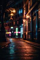 uma embaçado imagem do uma rua às noite foto