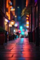 uma embaçado imagem do uma rua às noite foto