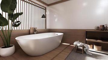 o banheiro tropical estilo japonês. Renderização 3D