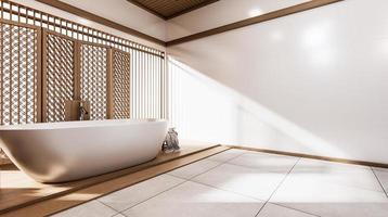 o banheiro tropical estilo japonês. Renderização 3D