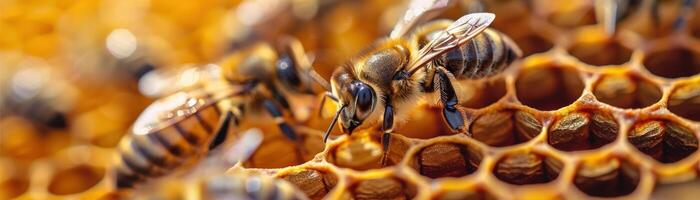 uma abelha em uma favo de mel. foto