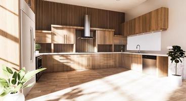sala de cozinha estilo japonês. Renderização 3D foto