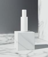 cena de apresentação de produto cosmético natural. nossa colocação de porta. frasco em branco branco. Conteúdo de ilustração 3D foto