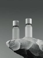 dois frascos de óleo essencial de massagem em pedra - tratamento de beleza. simulação de embalagem de design branco mínimo. Ilustração 3D.