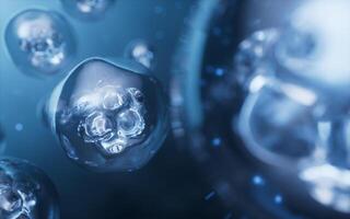 transparente célula com biotecnologia e Cosmético conceito, 3d Renderização. foto