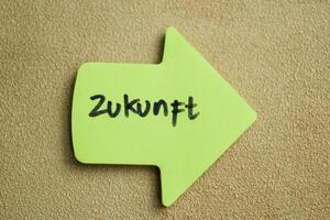 conceito do zukunft escrever em pegajoso notas isolado em de madeira mesa. foto