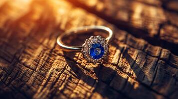 azul safira anel foto