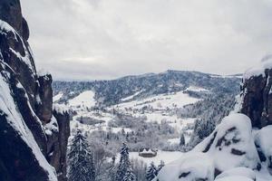 paisagem bonita do inverno com árvores cobertas de neve foto