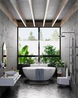 design de interiores de banheiro moderno na parede de cor escura. foto