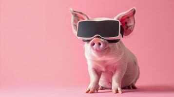 porco com 3d vr óculos em a isolado fundo foto