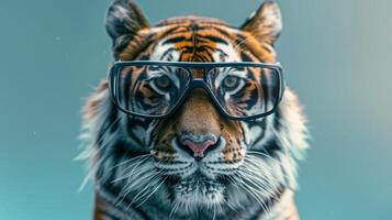 tigre com 3d vr óculos em a isolado fundo foto