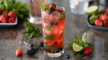 refrescante frutado beber dentro alta vidro foto