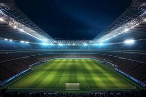 uma futebol campo com uma ampla multidão do pessoas assistindo a jogos foto