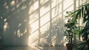 a sombra a partir de plantas fundida em a esvaziar muro. foto