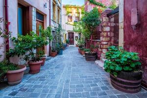 cênico pitoresco ruas do Chania veneziano cidade. chania, Creeta, Grécia foto