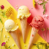 gelo creme colorida verão tratar, doce sobremesa dentro horário de verão, feriado Comida foto