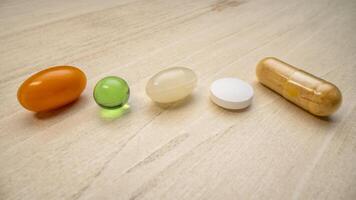 vitaminas e suplementos macro tiro foto