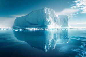 majestoso iceberg flutuando dentro a frio antártico mar debaixo uma fresco azul céu foto