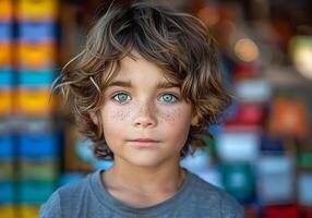 Garoto com lindo verde olhos foto