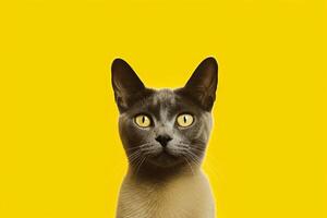 uma gato com uma amarelo fundo este diz gato foto