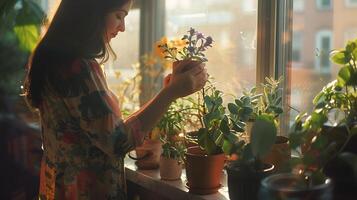 ai gerado mulher abraços moderno trabalhos meio Ambiente absorta dentro computador portátil com brilhante natural luz e minimalista escritório Projeto foto