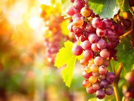 ai gerado italiano Vinhedo às pôr do sol uvas para vinho pitoresco campo foto