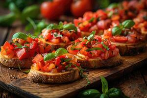 ai gerado Brusqueta italiano Comida profissional publicidade Comida fotografia foto