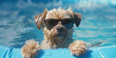 ai gerado feliz cachorro cachorro com oculos de sol foto