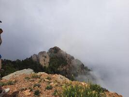 tirar o fôlego natural beleza do abha dentro saudita arábia dentro a verão temporada. Alto montanhas, vegetação, baixo nuvens e névoa estão a beleza do abha. foto