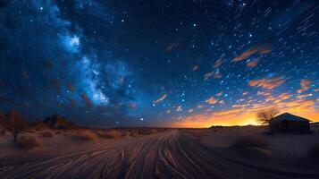 estrelas Seguindo dentro a noite céu sobre uma silencioso deserto foto