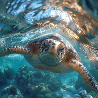 embaixo da agua Visão do uma natação tartaruga foto