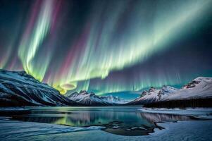 aurora boreal refletido lago norte pólo ártico sul pólo antártico foto