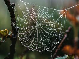 brilhante pingos de chuva em uma aranha rede foto