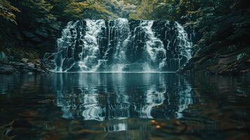 uma cascata dentro a meio do uma floresta foto