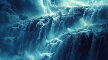 uma cascata dentro a meio do uma Sombrio azul oceano foto