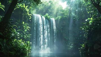 uma cascata dentro a selva com verde plantas foto