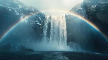 uma cascata com uma arco Iris dentro a céu foto