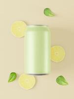 uma lata usada para conter suco de limão com limão foto
