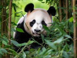 panda emergente a partir de denso bambu matagal foto