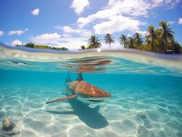 tubarões natação dentro cristal Claro águas foto