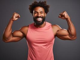 africano homem vestido dentro roupa de esporte claramente ativo e cheio do energia foto