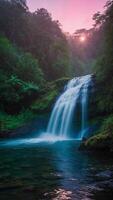 esplendoroso cascata em cascata baixa uma íngreme rochoso penhasco foto