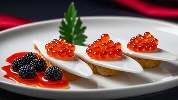 vermelho caviar dentro uma restaurante foto
